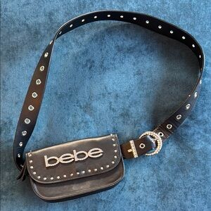 Bebe Black Belt Bag with Silver Accents